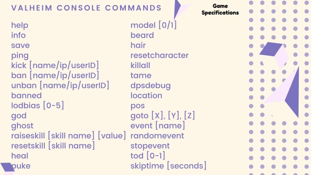 Valheim Console Commands List