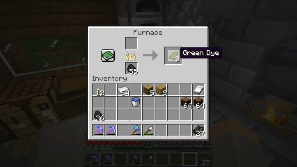 Green Dye using Furnace in Minecraft