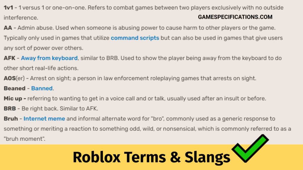 Terms & Slangs in Roblox