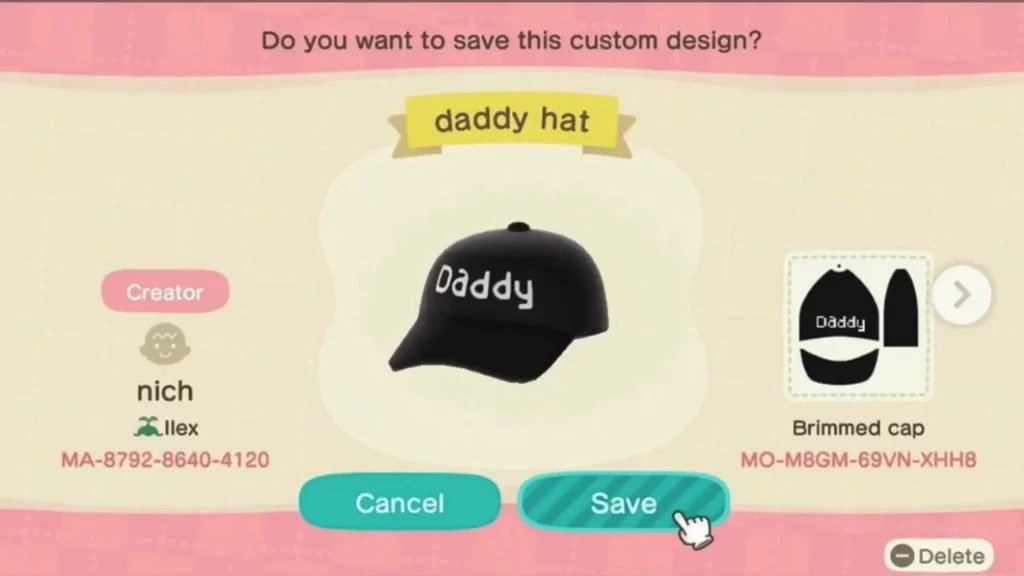 Animal Crossing Daddy Hat