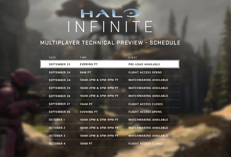 Halo Infinite Multiplayer Technical Preview Schedule