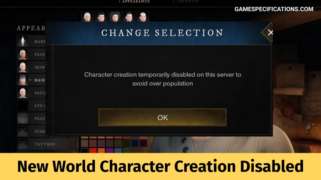 new world character creation disabled