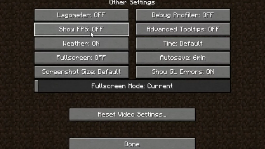 Show FPS Setting in Optifine Minecraft