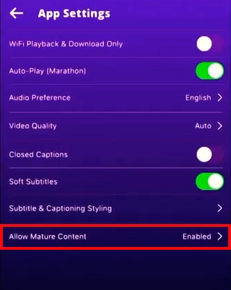 Disable Mature Content on Funimation