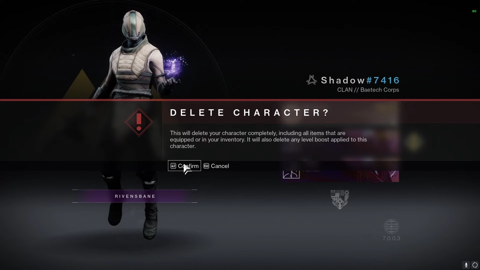 Destiny 2 Delete Character